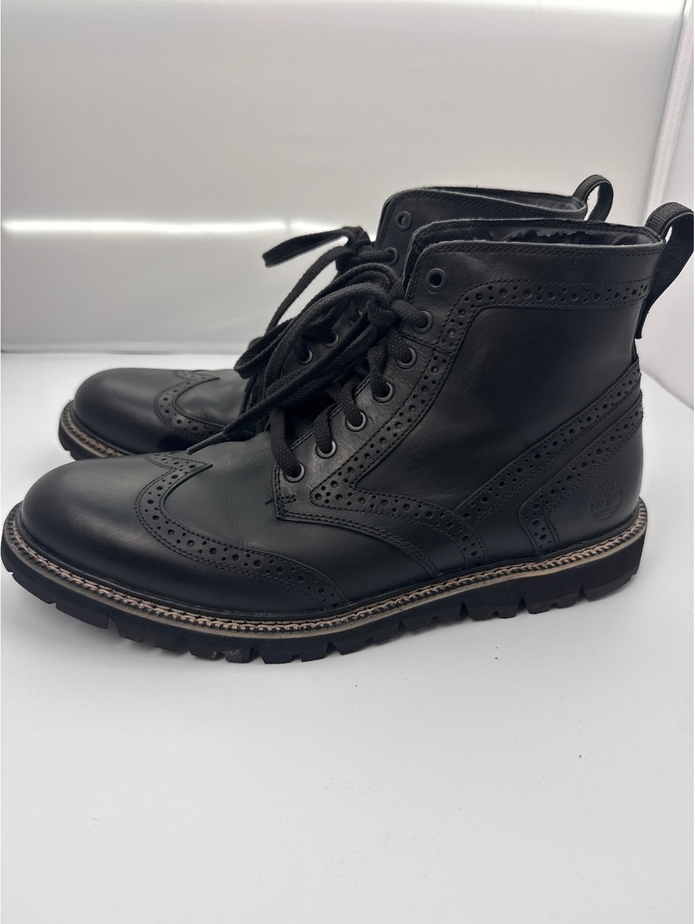 Timberland A1MHE Britton Hill Wingtip Brogue Boots Black Full Grain Leather 11.5